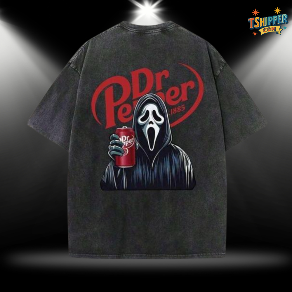 Scream-Inducing Dr. Pepper Ghost Face Halloween T-Shirt
