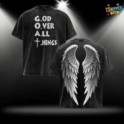 GOD OVER ALL THINGS – Jesus Limited Edition Retro Vintage Washed T-Shirt