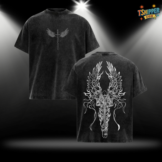 Angel Warrior Sword Washed T-Shirt