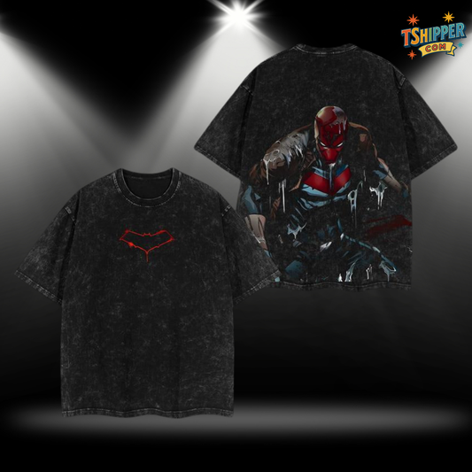Red Hood Jason Todd Double Printed Vintage Washed Oversized T-Shirt