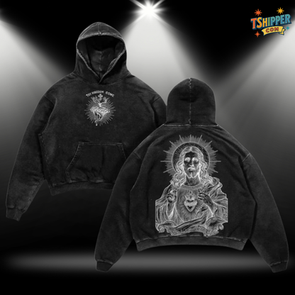 Sacred Heart Jesus – Vintage Washed Christian Oversized Tee / Hoodie