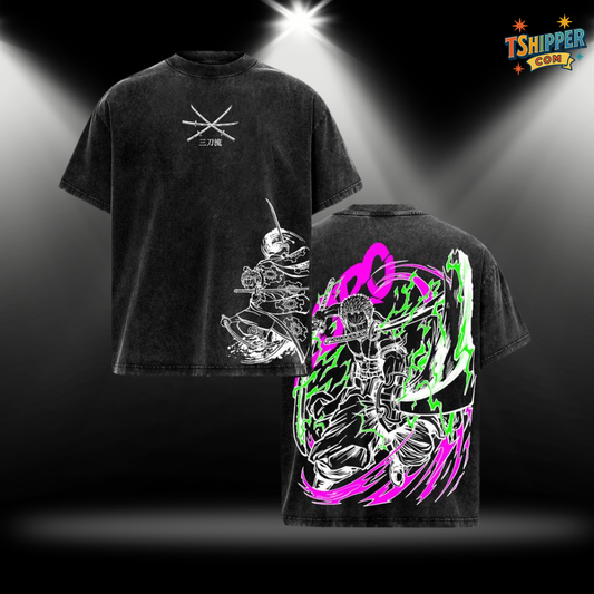 One Piece Zoro T-Shirt – Roronoa Zoro Santoryu Vintage Washed Oversized Tee