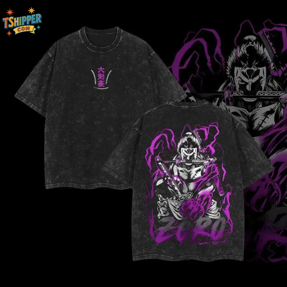 Zoro Asura x One Piece Double Printed Vintage Washed T-Shirt