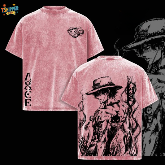 Portgas D. Ace T-Shirt – One Piece Vintage Washed Oversized Tee