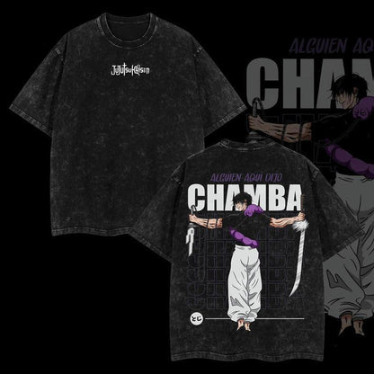 Toji Anime Acid Washed Cotton T-Shirt Premium Fit Must Have for Anime Fans 100% Premium Cotton 230gsm Comfortable Soft Feel and Durability Classic Look with Modern Twist Sizes S-5XL Menswear Seamless Alguien Aqui Ojo Chamba Design