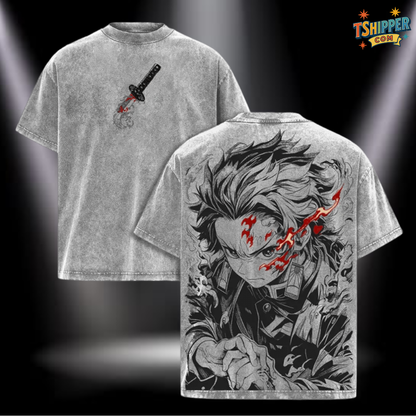 Tanjiro Kamado Acid Wash Vintage Oversized Tee