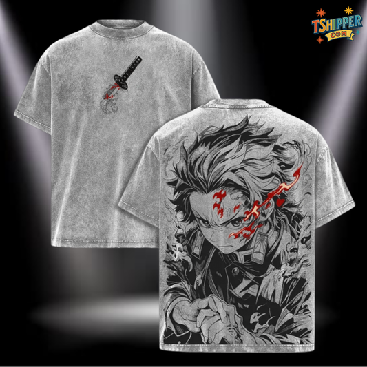 Tanjiro Kamado Acid Wash Vintage Oversized Tee