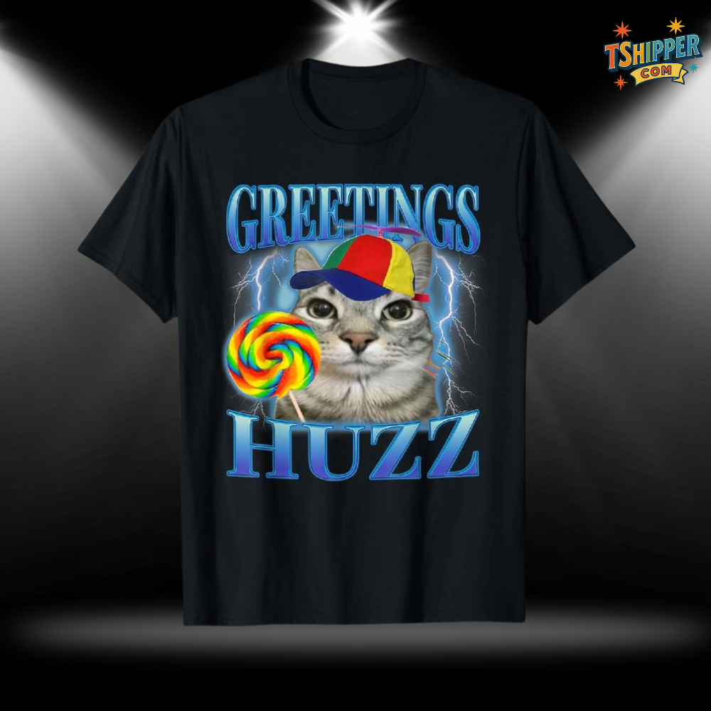 Comfort Cotton Lollipop Cat Meme Greetings Huzz Funny Silly Cats Brainrot T-Shirt