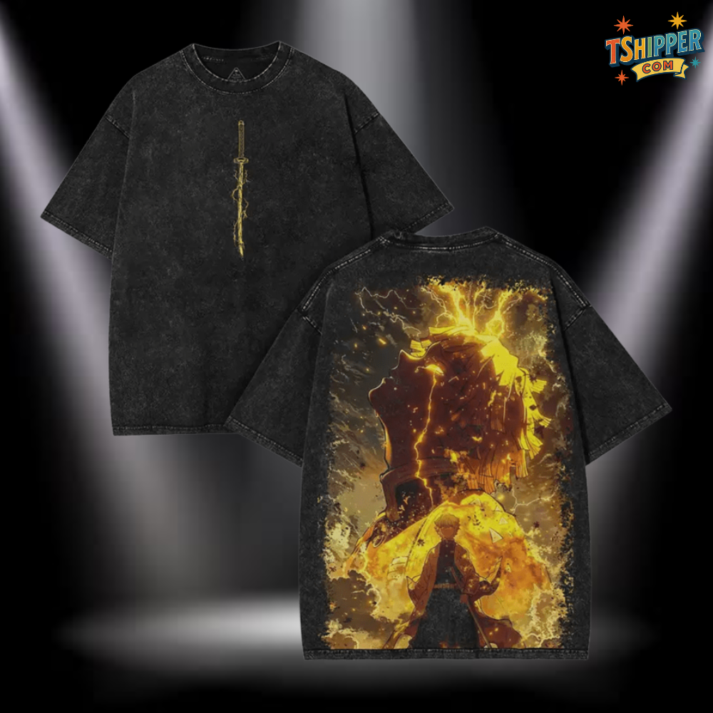 Zenitsu Agatsuma Thunder Breathing Vintage Washed Oversized Tee