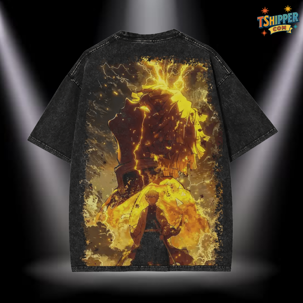 Zenitsu Agatsuma Thunder Breathing Vintage Washed Oversized Tee