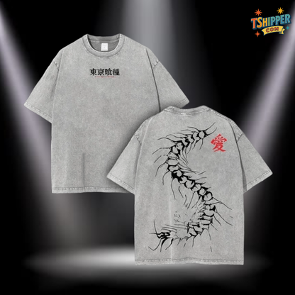 Kaneki Ken Centipede Vintage Acid Wash Oversized Tee