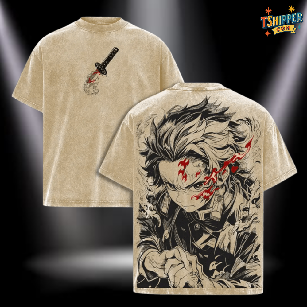 Tanjiro Kamado Acid Wash Vintage Oversized Tee