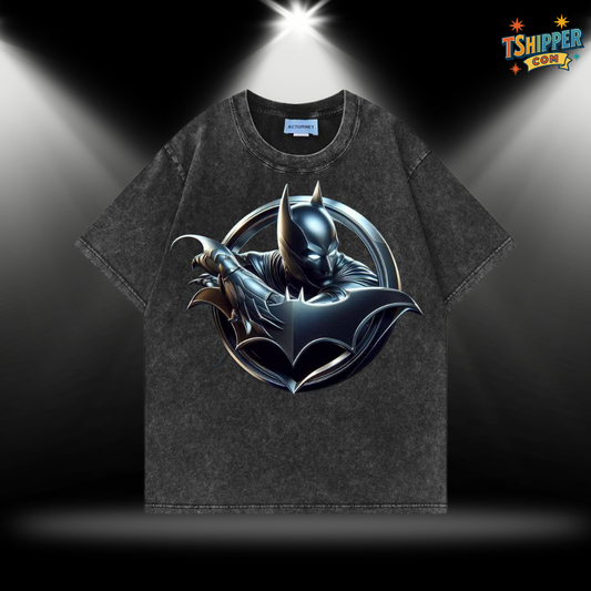 Oversized Washed Batman 3D Logo Graphic T-Shirt Vintage Streetwear Tee