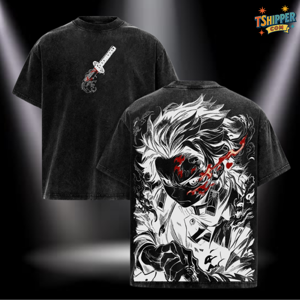 Tanjiro Kamado Acid Wash Vintage Oversized Tee