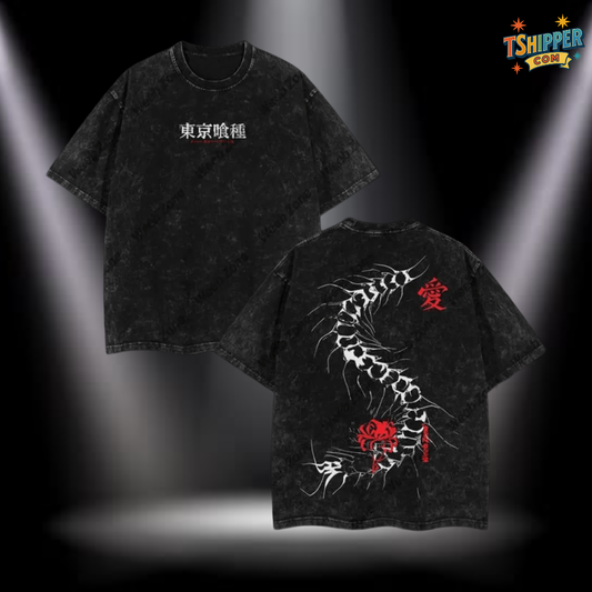 Kaneki Ken Centipede Vintage Acid Wash Oversized Tee