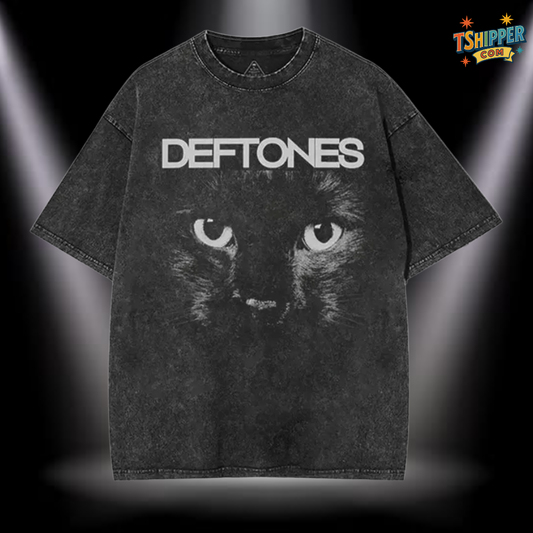 Deftones Black Cat Vintage Washed Oversized Tee