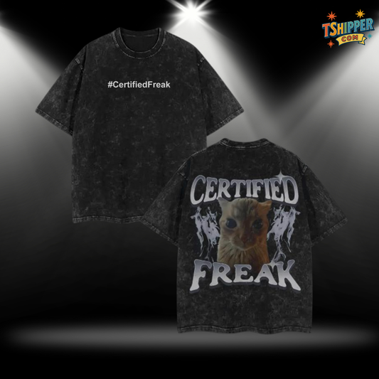 Certified Freak Funny Cat Meme Vintage Washed Tee