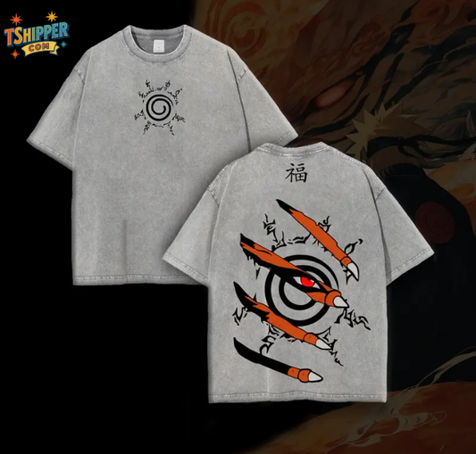Kurama Jinchuriki Vintage Acid Wash Oversized Tee
